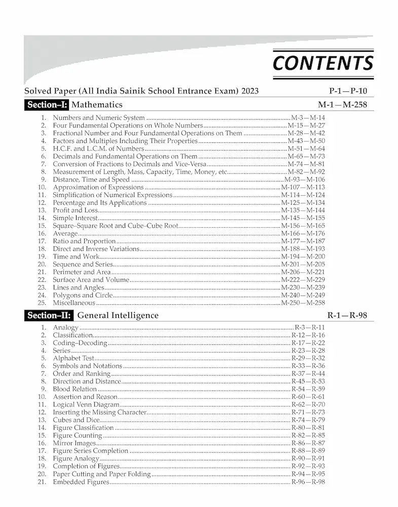 Radian Sainik School Guide Book class 6 index