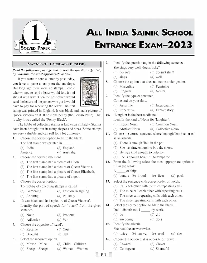 Radian Sainik School Guide Book class 6 previous year paper 2023