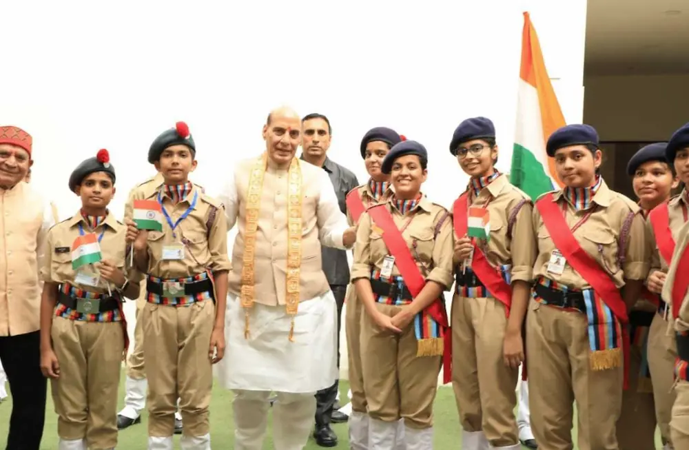 Samvid Gurukulam Girls Sainik School cadets with Defence Minister